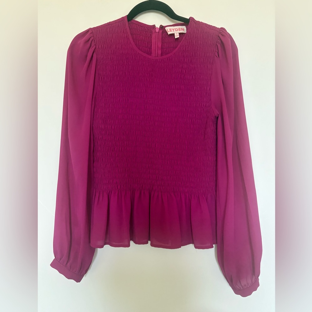 Leyden smocked peplum Magenta pink Blouse top shirt medium